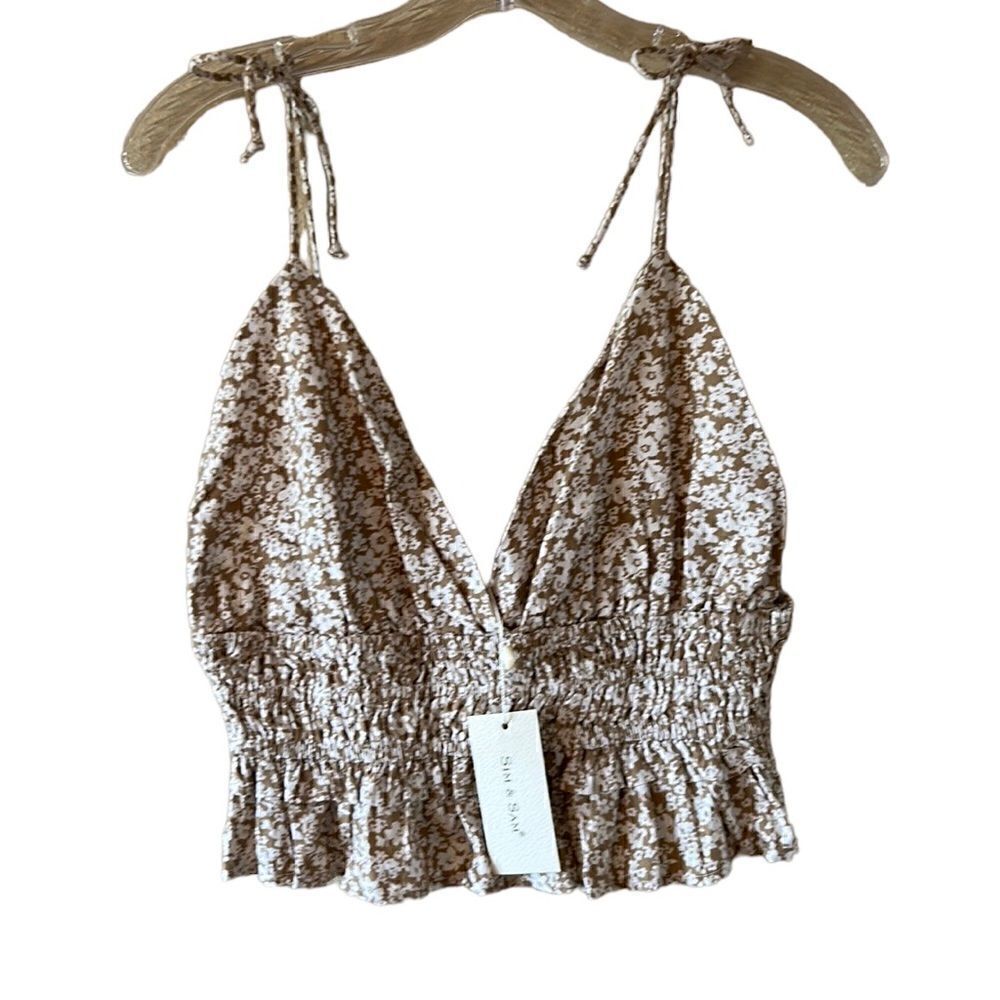 NEW Sim & Sam Taupe And White Crop Top